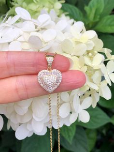 925 Sterling Silver 3D Cz Heart Pendant Necklace  - Metal: 925 Sterling Silver (Finish: Gold Plated) - Stone: Clear Cubic Zirconia, Round Cut/Baguette, Pave - Shape: Heart - Pendant Dimension: Total Length Includes Pendant Bail: 23mm (0.91 in); Heart: 15mm(0.59 in) x 15mm(0.59 in), Thickness 4mm.  - Light Cable Chain: 20" adjustable (18.5" + 0.75" + 0.75"), Lobster Clasp - Color: Gold Cubic Zirconia Heart Pendant Necklace With Diamond Cut, Cubic Zirconia Heart Necklace With Brilliant Cut, Valentine's Day Heart Necklace With Brilliant Cut Cubic Zirconia, Heart-shaped Brilliant Cut Cubic Zirconia Necklace, Brilliant Cut Cubic Zirconia Heart Necklace, Vvs Clarity Heart Cut Necklace For Valentine's Day, Valentine's Day Heart Cut Necklace With Vvs Clarity, Valentine's Day Heart Necklace With Vvs Clarity, Valentine's Day Vvs Clarity Heart Cut Necklace