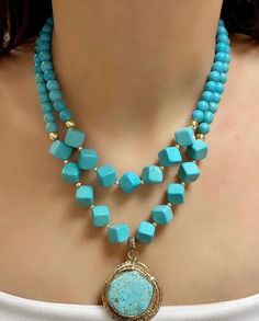 Stunning Vintage West Germany Sky blue Rhinestone Turquoise Necklace Gift for girlfriend gift for mother Elevate your style with our exquisite handmade necklace, meticulously crafted to add a touch of elegance to any outfit. This stunning piece is made with love and precision, featuring high-quality materials that ensure both durability and shine. Every necklace is uniquely fashioned from premium gemstones and expertly woven with an array of delicate beads, ensuring that no two pieces are alike Elegant Turquoise Jewelry With Natural Stones, Luxury Turquoise Gemstone Beads Necklace, Elegant Turquoise Pendant Necklace As Gift, Elegant Turquoise Pendant Necklace For Gift, Elegant Turquoise Gemstone Necklace, Luxury Blue Turquoise Gemstone Necklace, Elegant Turquoise Necklace With Gemstone Beads, Elegant Turquoise Gemstone Bead Necklace, Elegant Blue Beaded Necklaces With Gemstone Accents