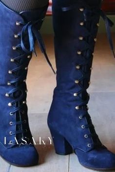 Lasaky - Premium High-Top Equestrian Boots featuring Luxurious Faux Fur Trim, Classic Round Toe, and Sturdy Chunky Heel Elegant Chunky Heels, Thick Heel Shoes, Mode Shoes, Glamour Vintage, Punk Boots, Mid Heel Shoes, Gothic Vintage, Equestrian Boots, Retro Punk