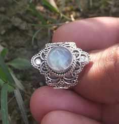 Moonstone Ring, Blue stone ring, Rear stone ring, One of a kind designer ring, Handmade ring, Moonstone jewelry, Rear stone ring, Handcrafted ring, One of a kind ring, BFF gifts, Handcrafted Jewelry, Round Stone ring, Natural gemstone ring, Silver ring, Silver Jewelry, Circle Stone Ring, Easter gift, Gemstone Jewelry Note: Only One Ring is available this is a rear stone.. Note: We customized the design according to your design and your Birthstone. Note nickle free silver ring Pure 925 sterling s Silver Mystical Moonstone Ring, Spiritual Gemstone Rings With Round Stone, Bohemian Moonstone Ring With Large Stone, Large Stone Crystal Promise Ring, Bohemian Large Moonstone Ring, Spiritual Large Stone Crystal Promise Ring, Moonstone Jewelry With Large Round Stone, Round Moonstone Jewelry With Large Stone, White Natural Stones Promise Ring