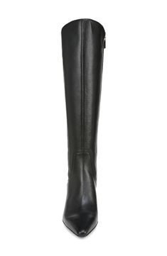 A full-length side zip climbs the leather shaft of this fierce knee-high boot with a flared heel and pointy toe for a pinch of Western charm. 2 1/8" heel 14" shaft; 14 1/2" calf circumference Contour+ Comfort technology Leather upper/synthetic lining and sole Imported Knee-high Boots For Workwear, Wide Calf Knee-high Boots With Snip Toe For Work, Wide Calf Over The Knee Heeled Boots For Workwear, Wide Calf Over-the-knee Heeled Boots For Work, Tall Leather Platform Boots For Work, Leather Knee-high Boots With Zipper For Office, Knee-high Platform Boots With Zipper For Work, Leather Over-the-knee Heeled Boots For Work, Wide Calf Over-the-knee Work Boots