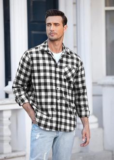 Stay warm and stylish this winter with our Men's Plaid Brushed Flannel Long Sleeve Shirt. The soft, brushed fabric offers both comfort and durability while the classic plaid pattern adds a pop of color to your wardrobe. Perfect for any casual or outdoor occasion. 60% Cotton, 40% Polyester Care instructions Machine Wash Men's flannel shirt is made of high quality brushed flannel, soft, comfortable, warm, lightweight, which can make you feel warm and comfortable when you put it on. Size Chart (Inches)XS = Neck 13-13 1/2, Chest 33-34, Sleeve 31 1/2-32, Waist 27-28Small = Neck 14-14 1/2, Chest 35-37, Sleeve 32 1/2-33, Waist 29-31Medium = Neck 15-15 1/2, Chest 38-40, Sleeve 33 1/2-34, Waist 32-34Large = Neck 16-16 1/2, Chest 42-44, Sleeve 34 1/2-35, Waist 36-38XL = Neck 17-17 1/2, Chest 46-48, Black Collared Flannel Shirt For Winter, Winter Long Sleeve Flannel Shirt, Casual Flannel Shirt For Winter, Casual Winter Flannel Shirt, Winter Plaid Cotton Flannel Shirt, Winter Knit Hats, Mens Flannel Shirt, Loose Fitting Tops, Mens Plaid