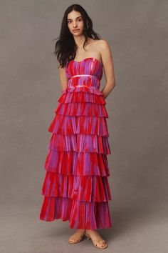 Hutch Strapless Tiered Tulle Maxi Dress | Anthropologie Romantic Maxi Dress, Tulle Maxi Dress, Maxi Dress Wedding Guest, Dress Wedding Guest, Maxi Dress Wedding, Lace Dress Black, Mermaid Fashion, Purple Fashion, Dress Wedding