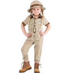 The Fun Costumes Zookeeper Costume Toddler OutfitLearning about jobs helps kids learn about the world. And for little animal lovers, the only jobs on their minds are the ones that the workers at the zoo do! Now your little one can roleplay as an animal expert with this cute zookeeper costume for girls. With fun safari themed styling and realistic details, she's going to love becoming an animal expert this Halloween!Product Design:Help your toddler channel all their animal obsession into a future Occupation Costumes, Zoo Keeper Costume, Zookeeper Costume, Moda Safari, Safari Costume, Khaki Jumpsuit, Pith Helmet, Safari Outfit, Fluffy Cats