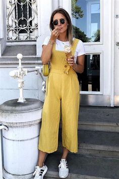 Vintage Summer Outfits, Yellow Jumpsuit, Outfit Primavera, Europe Outfits, Italy Outfits, Jumpsuit Outfit, Mode Inspiration