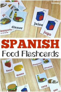 spanish food flashcards with pictures on them to help students learn how to read the words