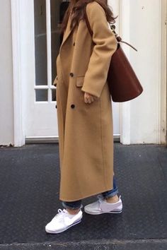 Long Sleeve Winter Woolen Coat Jacket – Nada Outfit Land Wool Camel Coat, Camel Coat Outfit, Woolen Coat Woman, Khaki Coat, Black And Khaki, Long Overcoat, Coat Outfit, Long Wool Coat, Camel Coat