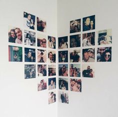 a white wall with many pictures arranged in the shape of a cross on it's side