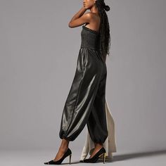 Size Xs Black By Anthropologie Faux Leather Balloon Jumpsuit. Nwt. - Polyurethane-Coated Viscose, Elastane - Side Slant Pockets - Pull-On Styling - Machine Wash Dimensions - 14" Rise - 26" Inseam - 7" Leg Opening Chic Faux Leather Jumpsuits And Rompers For Night Out, Faux Leather Jumpsuits And Rompers For Party, Black Fitted Leather Jumpsuits And Rompers, Fitted Faux Leather Jumpsuits And Rompers For Party, Black Leather Fitted Jumpsuits And Rompers, Fitted Black Leather Jumpsuits And Rompers, Leather Jumpsuits And Rompers For Fall, Fitted Faux Leather Jumpsuits And Rompers For Fall, Fitted Faux Leather Jumpsuits For Fall