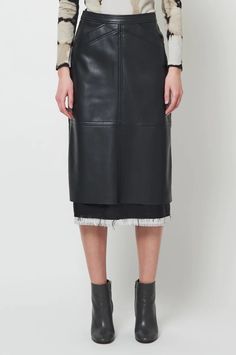 Faux Leather Black Aurora Skirt – Raquel Allegra Black Aurora, Pretty Skirts, Raquel Allegra, Cool Street Fashion, Preppy Outfits, Ulla Johnson, Size 00, Street Fashion, Mid Length