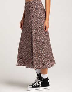 RSQ Womens Low Rise Ditsy Midi Skirt - BLACK COMBO | Tillys Ditsy Floral Skirt, Wwe T Shirts, Flannel Sweatshirt, Graphic Trends, Girls Graphic Tee, Skirt And Blouse, Girls Blouse, Black Midi Skirt, Printed Denim