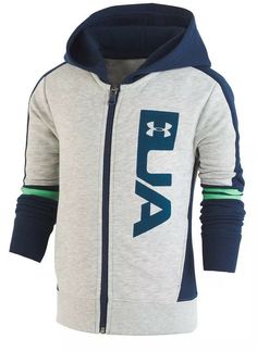 New with tags ~ UNDER ARMOUR BOYS GRAY & BLUE RIVAL FLEECE FULL ZIP HOODIE/JACKET ~ SIZE 6 ~ MSRP $45.00 ~ Condition is New with tags. Give your little guy a style he'll love with this hoodie by Under Armour! Lined with breathable Rival Fleece and offering a fuller cut for complete comfort, he'll reach for this jacket/hoodie every chance he gets. Zip closure Crew neck Side pockets Hood Long sleeves Fuller cut for complete comfort Fabric is quick drying, won't cling to you, and stretches with Gray Hooded Cotton Activewear, Gray Cotton Hoodie Activewear, Gray Cotton Hooded Activewear, Gray Cotton Gym Hoodie, Jacket Hoodie, Under Armour Hoodie, Full Zip Hoodie, Green Stripes, Hoodie Jacket