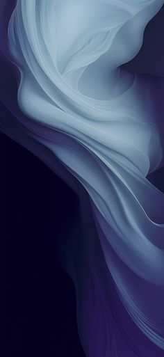 an abstract painting with white and blue colors on black background, showing the flow of flowing fabric