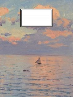 an image of a sailboat in the ocean at sunset with a blank note pad