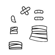 an image of different shapes and lines drawn by hand on a white background, black and white