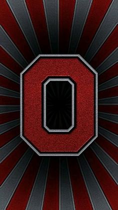 the letter o is surrounded by red and silver stripes