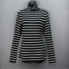 Up For Sale Brand New Condition Anne Klein Women’s Black And White Stripped Turtleneck Longsleeve Top Conditions: Brand New Condition Size: S Color: Black, White Country/Region Of Manufacture: Vietnam Materials: Please See The Photos Measurements: Please See The Photos Smoke And Pet Free Business. Please See The Photos Above My Listing For More Details. Colors May Vary Slightly Due To Lightning And Or Different Device Resolution. We Ship Most Items The Same Day With Tracking Numbers And Confirma Black Winter Top With Striped Collar, Winter Black Top With Striped Collar, Black Top With Striped Collar For Winter, Classic Fall Tops With Horizontal Stripes, Classic Horizontal Stripe Tops For Fall, Classic Fall Tops With Horizontal Stripe Pattern, Classic Striped Tops For Layering, Fitted Long Sleeve Tops With Horizontal Stripes, Black Horizontal Stripe Top For Spring