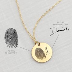 Fingerprint Necklace Custom Handwriting Necklace Unique Jewelry Personalized Mothers Day Gifts Custom Engraved Neckalce Gift For Her A true go-to, thoughtful gift, perfect to send a sweet message to the person you love. The large disc pendant has just enough space for a short message, a fingerprint, or a name and date. Personalizing the engraving in your own handwriting or the handwriting of someone special gives this piece an extra special sentiment that is sure to bring a smile to its intended Hand Stamped Pendant Charm Necklace For Gift, Stamped Pendant Necklaces For Valentine's Day, Stamped Pendant Necklace For Valentine's Day, Gold Hand Stamped Jewelry For Father's Day, Hand Stamped Necklace For Father's Day Gift, Father's Day Gift Pendant Charm Necklace, Father's Day Gold Hand Stamped Jewelry, Father's Day Gift Round Pendant Necklace, Minimalist Stamped Necklaces For Mother's Day