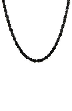 Matte black plating puts a signature spin on a stylish necklace fashioned from smooth stainless steel. Stainless steel/black plate Imported Black Rope Chain Necklace As Gift, Black Stainless Steel Chain Necklace, Black Rope Chain Necklace For Gift, Elegant Black Rope Chain Necklace, Modern Black Metal Chain Necklace, Modern Black Stainless Steel Chain Necklace, Black Stainless Steel Necklace, Rope Chain Necklace, Mens Jewelry Necklace