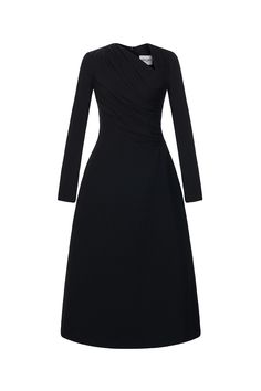 The unique lopsided A-line design and crinkle crepe fabric create a stunning silhouette, while the long sleeves add a touch of sophistication. Perfect for any occasion, this dress exudes luxury and refinement. Crepe Midi Dress, Mean Blvd, Crepe Fabric, Line Design, Xl Dress, Designer Collection, V Shape, Elegant Dresses, Online Fashion