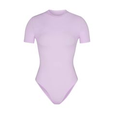 Fits Everybody T-Shirt Bodysuit - Sugar Plum | SKIMS Shirt Bodysuit, Plus Size Fits, Sugar Plum, Short Sleeve Bodysuit, Personal Marketing, Crew Neckline, Soft Fabric, Cool Shirts, Soft Fabrics