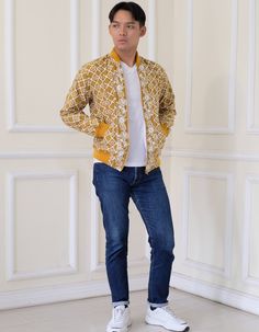 Indonesian batik bomber jacket made with authentic batik fabric from Java Island in Indonesia. This popular item from our collections is a very stylish addition to your outfit. LIMITED Stock. Fit and Sizing: Male model is 185 cm tall wearing size L and XL. Run small, see size chart for detail. The print on the clothing may be slightly different than the picture depending on size and cut. Details: Bomber collar. Zipper closure. Side pockets. Ribbed collar, cuffs and hem. Batik origin: Java, Indon Casual Batik Print Outerwear For Fall, Casual Batik Print Outerwear For Spring, Casual Spring Outerwear With Batik Print, Batik Jacket, Casual Long Sleeve Outerwear With Batik Print, Casual Long Sleeve Batik Print Outerwear, Batik For Men, Cardigan Batik Blazers, Batik Shirt Men