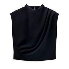 New With Tags. Zara Draped Shoulder Pad Top Has A Side Zipped Cropped Waist With A Key Hole Double Button Neck Closure. The Shoulder Pads Are Subtle But Sharp And The Front Is Draped From The Neck And Runched To The Lower Right Side. Made Of 100% Polyester, This Item Is Super Cute, Stylish And Versitile. Item Ships In 24 Hours. Chic Structured Top For Night Out, Structured Evening Top For Fall, Evening Structured Top For Fall, Structured Tops For Night Out In Spring, Chic Structured Tops For Office, Chic Structured Office Tops, Black Structured Top For Formal Occasions, Elegant Black Structured Top, Black Zara Tops For Office