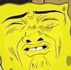 a yellow spongebob face with one eye open