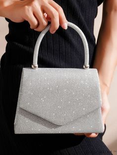 BagForLove - Elegant Glitter Evening Clutch: Stylish Handheld Bag Silver Satchel Evening Bag For Party, Silver Satchel Bag For Parties, Chic Glitter Bags For Events, Silver Top Handle Party Bag, Party Shoulder Bag Satchel With Single Handle, Party Satchel Shoulder Bag With Single Handle, Party Satchel Bag With Single Handle, Trendy Double Handle Evening Bag For Parties, Party Single Handle Satchel Bag