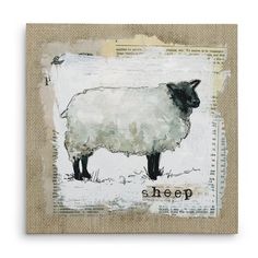 a painting of a sheep with the words sheep on it's back and side