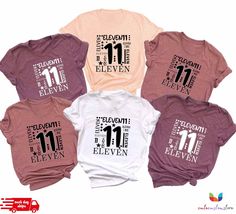 11th Birthday Shirt, Kids Birthday Shirts, Number Eleven Shirt, Boys 11th Birthday Shirt, Girls 11th Birthday Shirt, Eleven Birthday Boy Tee PLEASE READ SIZES Sizes/Shirt Types : Mother - Father: Unisex Crew Neck (S, M, L, XL, 2XL) Mother - Father: Unisex V-Neck (S, M, L, XL, 2XL) Youth: Youth (S, M, L, XL) Toddler: Toddler (2T,3T,4T,5T) bodysuit: Baby Onepiece (3-6M, 6-12M, 12-18M, 18-24M) Available in all sizes. All kids sizes are unisex crewneck and true to size on average. Crewnecks match in Eleventh Birthday, Kids Birthday Shirts, Birthday Boy Shirts, Birthday Girl Shirt, Birthday Tee, 11th Birthday, Boy Tees, Birthday Shirts, Types Of Shirts