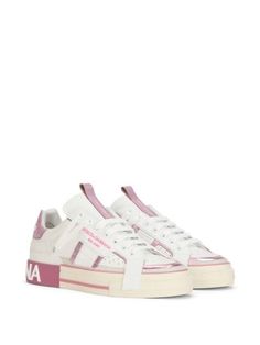 Shop Dolce & Gabbana logo-stripe low-top sneakers with Express Delivery - FARFETCH Pink Leather Sneakers With Logo, Pink Sneakers With Logo Print For Streetwear, Pink Low-top Sneakers With Logo Print, Pink High-top Sneakers With Logo Print, Pink Low-top Sneakers With Logo, Pink High-top Sneakers With Logo, Pink Leather Sneakers With Logo Print, Pink Logo Sneakers For Streetwear, Luxury Pink Lace-up Custom Sneakers