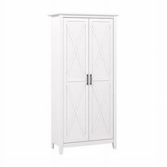 a white cabinet with two doors on it