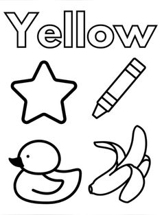 a coloring page with the words yellow and other things to color on it's side