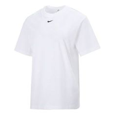 (WMNS) Nike AS W Nike Sportswear ESSNTL Tee BF LBR White DN5698-100 (Casual/Women's/Short Sleeve) Nike Outfits, Stylish Sneakers, Nike Sportswear, Casual Women, White And Black, Womens Shorts, Nike, Sneakers, White