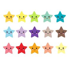 small stars with different colors and smiling faces