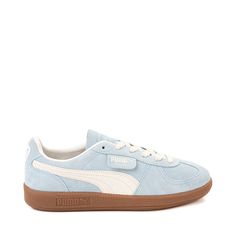 Womens PUMA Palermo Athletic Shoe - Turquoise Surf / Pristine / Gum Costal Granddaughter Shoes, Puma Palermo Outfit Women, Puma Palermo Outfit, Cool Shoes Women, Beachy Shoes, Sneakers For School, Blue Puma Shoes, Light Blue Sneakers, Cute Sneakers For Women