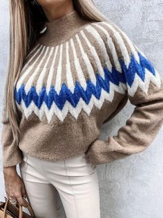 Color: Khaki/Green Material: Knit Cheap Knit Sweaters, Striped Knitted Sweater, Trendy Fashion Outfits, Pullover Sweater Women, Loose Sweater, Winter Sweaters, Khaki Green, Color Khaki, Striped Knit