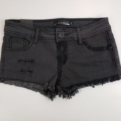 Lovesick 'The Short' Jean Shorts Junior Size 5 Black/Grey Distressed Cutoff Shorts With Frayed Hem 67% Cotton / 32% Polyester / 1% Spandex Distressed Gray Bottoms For Summer, Gray Distressed Bottoms For Summer, Summer Distressed Gray Bottoms, Gray Distressed Grunge Bottoms, Edgy Washed Black Short Bottoms, Casual Gray Cutoff Bottoms, Distressed Gray Cotton Bottoms, Gray Mid-rise Bottoms With Frayed Hem, Washed Black Stretch Bottoms With Frayed Hem