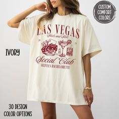 Custom Comfort Colors Las Vegas Bachelorette Shirt Vegas Customized Social Club Bachelorette Party Shirt Casino Themed Cocktail Bach Shirt Bridesmaid Gifts Bridal Party Desert Bachelorette Scottsdale  The perfect Comfort Colors Vegas Bachelorette Shirts for a stylish Bride and her Bridal Party! This Customized Social Club Bachelorette Party Shirt makes the perfect Gift for Bridal Party Gifts. It's made from a Premium garment dyed ring spun cotton fabric for perfect spring and summer comfort. Ful Bachelorette Scottsdale, Club Bachelorette Party, Vegas Bachelorette Shirts, Party Desert, Desert Bachelorette, Club Bachelorette, Las Vegas Bachelorette, Bachelorette Party Shirt, Stylish Bride