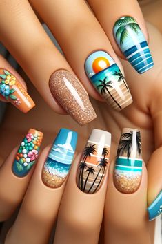 Beach Nail Designs Ocean, Beach Nail Art, Nails Arts, Tropical Nails, Nice Nails