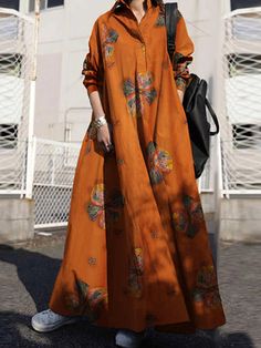 Loose Long Sleeve Dress, Line Dresses, Loose Maxi Dress, Maxi Shirts, A Line Dresses, Long Sleeve Dresses, Maxi Shirt Dress, Vintage Mode, Turndown Collar