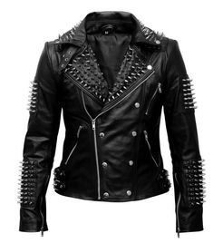 Personalized Leather Brando Style, Motorcycle Gang Jacket, Club Wear Party Clothing, Spikes And Studs Black Attire, Men's Wear Steampunk, Handcrafted in black cowhide leather, this men's biker-style jacket blends punk rock edge with gangster flair, featuring spikes studs and a customized Brando design. Pin Badges with High-Quality Studs. Each securely added by hand Cropped, Vintage-inspired / Moto / Fit Patches Jacket Steampunk Gothic 0.9 to 1.0 MM Cowhide Leather used Jacket has All sizes Avail Edgy Black Leather Jacket With Spikes, Alternative Fashion Leather Jacket With Spikes, Alternative Long Sleeve Leather Jacket With Spikes, Long Sleeve Leather Jacket With Spikes For Alternative Fashion, Alternative Fashion Long Sleeve Leather Jacket With Spikes, Rocker Leather Jacket With Studs, Spiked Biker Jacket For Alternative Fashion, Rock Style Studded Fitted Outerwear, Edgy Rivet-embellished Outerwear For Parties