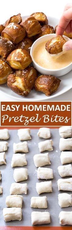 homemade pretzel bites are being served on a plate