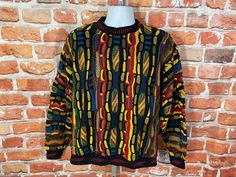 MEASURES -  23.5" pit to pit and 26" long TAGGED - L 90s Protege textured funky Coogi style sweater. Excellent lightly used condition mine are signs of wear no major flaws -My policy is NO RETURNS. If I made an error I will make it right 100% but I am not responsible if you change your mind/"item does not fit". PLEASE use the measurements provided if you don't know how ask me I will gladly help you :) - This is a TRUE VINTAGE item! Vintage clothing sizing varies wildly ALWAYS use the measurement 90s Fitted Crew Neck Sweater, Vintage Fitted Sweater For Streetwear, Fitted 90s Crew Neck Sweater, Fitted Crew Neck Sweater 90s Style, 90s Multicolor Sweater For Streetwear, Style Sweater, Change Your Mind, True Vintage, Vintage Clothing