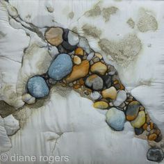 a painting with rocks and water on it