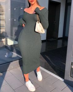 Body Con Dress Outfit, Mode Turban, Long Bodycon Dress, Looks Street Style, Modieuze Outfits, Looks Chic, Long Sleeve Bodycon, Long Sleeve Bodycon Dress