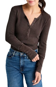 Splendid Classic Thermal Henley | Nordstrom Fall Loungewear Tops With Button Cuffs, Classic Fall Henley With Button Cuffs, Henley Loungewear For Fall, Stretch Tops With Buttons For Loungewear, Everyday Ribbed Henley Neckline Tops, Ribbed Button-up Tops For Layering, Winter Layering Tops With Button Cuffs, Everyday Ribbed Henley Tops, Cotton Ribbed Top With Henley Neckline