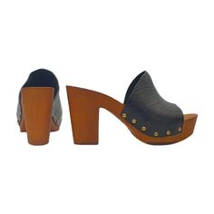 Women's clogs with Brown Wood effect baseUpper in black leatherEntirely made by specialized Italian personnelHandcrafted using the best materialsHeel height 9 cm with 3 cm platformComfortable and elegant. Synthetic Mules With Wooden Block Heel, Leather High Heel Mules With Reinforced Heel, Synthetic Mules With Wooden Heel, Synthetic Mules With Wooden Heel And Open Heel Design, Black High Heel Platform Mules, Synthetic Clogs With Padded Block Heel, Synthetic Clogs With Padded Heel And Block Shape, Synthetic Block Heel Clogs With Padded Heel, Synthetic Clogs With Leather Sole And Closed Toe