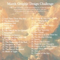 the cover art for march graphic design challenge